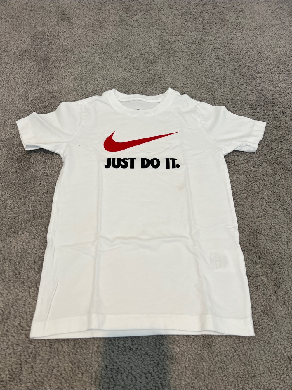 Nike White Kids Short Sleeve Tee with Red Swoosh